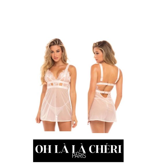 Oh La La Cheri Mesh & Eyelash Lace Pink A-line Babydoll Chemise Lingerie Sz M-L - Picture 2 of 8